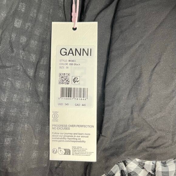 GANNI | NWT Check Mini Bubble Skirt in Black Gingham Taffeta 38 / US 6 - Picture 8 of 14